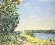 Alfred Sisley Normandie, Pfad am Wasser, abends bei Sahurs oil painting reproduction